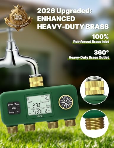 MOES 4 Zone Water Timer, Brass Fittings, Sequential Watering, No Wi-Fi - style: 4 Zones (4 Outlets)
