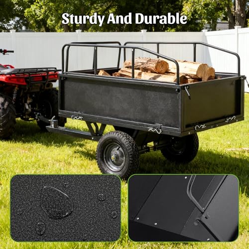 KEIKI 600 lb Garden Dump Cart with Tow Hitch, 17 Cu Ft Heavy Duty Steel Utility Trailer, Dual Dumping Lawn Cart with 16" Tires for ATV UTV Tractor Yard Hauling - color: Black