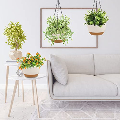 LIYDE 3 Pack Hanging Planters, 8 Inch Small Hanging Pots Self Watering Hanging Planters for Indoor Plants with Drainage Holes and Removable Tray Hanging Basket (Natural White) - color: Natural White