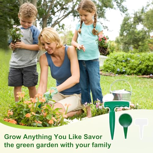 M METERXITY 1-Set Seed Planter Tool, Plastic Hand Dibber Garden Tool with Handle for Sowing Seeds/Transplanting/Planting Bulb, Handheld Digging Hole Punch [Dark Green, with Plant Labels] - color: Dark green