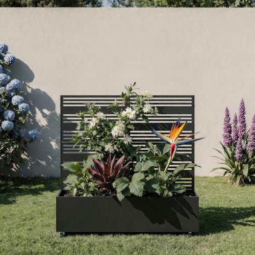 Metal Raised Garden Bed with Trellis and Wheels, 47"x47"x16" (Black-Harold) - color: Black-harold, size: 47"x47"x16"