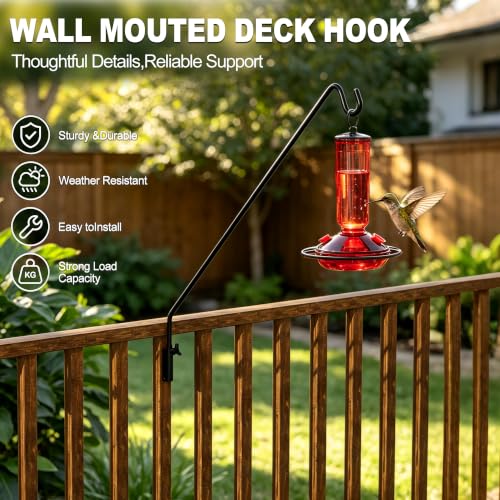 MIXXIDEA Heavy Duty Extended Reach Wall Mounted Deck Hook Wall Pole,Bracket Direction and Length Adjustable Plant Bracket for Bird Feeders, Planters, Suet Baskets, Lanterns, Wind Chimes,Black - size: 43in Long Wall Mounted Hook-1 Pack