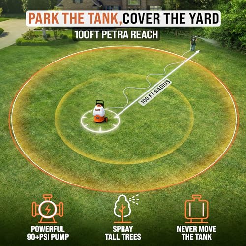PetraTools Battery Sprayer w/Wheeled Cart - 9 Nozzles, 3 Hoses, 2 Wands - style: HD5000 Pro Series