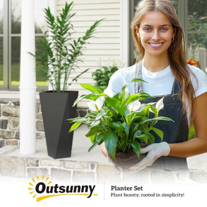 Outsunny Set of 3 Tall Planters w/Drainage Holes, 28.75"/24.5"/20.5", Black - color: Black, size: 28.75 Inch, 24.5 Inch, 20.5 Inch