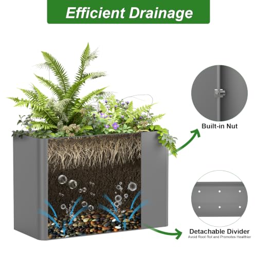 36" L x 15" W x 24" H Metal Tall Rectangular Planter - Large Planter Box for Outdoor Plants, Flowers,Garden - color: Gray
