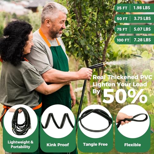 Garden Hose 75 ft Water Hose Flexible Heavy Duty Lightweight No Kink Long Outdoor Non-Expandable High Pressure Flat Hoses Pipe 75’ Strong 3/4’’ Brass Fitting for Outside Yard Lawn Car Wash - size: 75FT