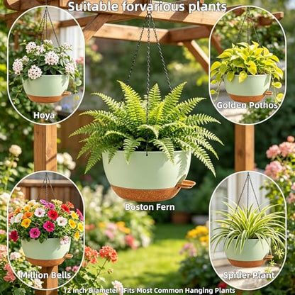 12" Self Watering Hanging Planters with Chains, Green Brown，2 Pack - color: Green Brown, size: 2 pack 12 inches