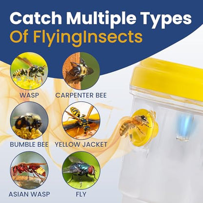 Solar Wasp Traps Outdoor Hanging 3 Pack Reusable Catcher with LED Light for Yellow Jackets Hornets Bees Flies Patio Porch Garden Backyard