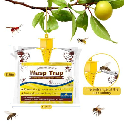 Wasp Traps Outdoor Hanging 6 Pack Disposable Yellow Jacket Traps Carpenter Bee Killer Bug Catcher Bags Outside Insect Control Farm Patio Lawn Garden