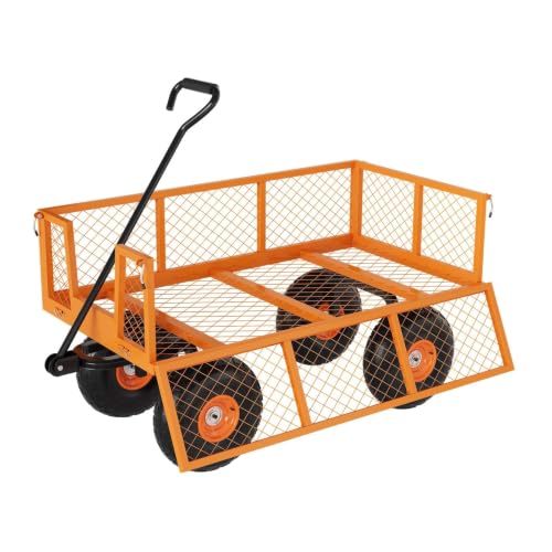 500 LBS Heavy Duty Steel Garden Cart, 3-in-1 Yard Wagon, 10" Air Tires - color: Orange, size: 500LBS