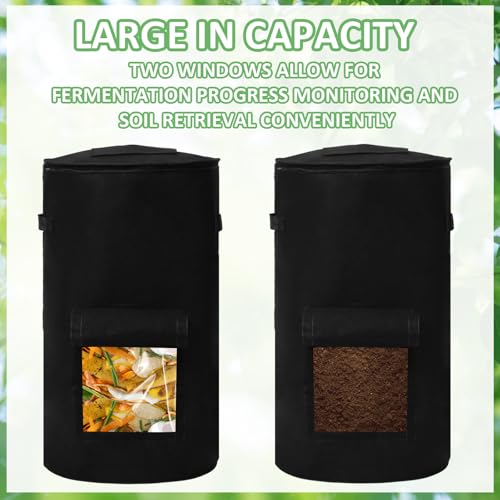 Compost Bins Outdoor, 34 Gallon Home Compost Bucket with Handles, Heavy Duty Nonwoven Fabric Yard Waste Bag, Collapsible Felt Pouch for Leaves, Grass, and Kitchen Scraps