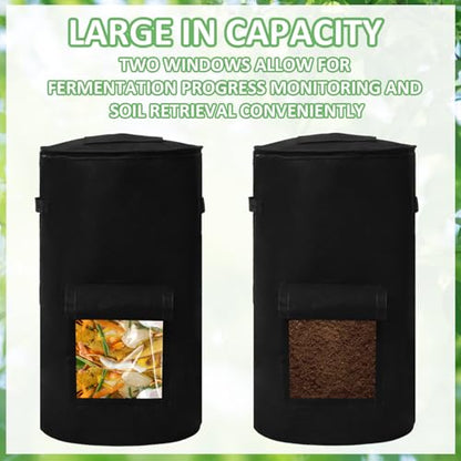 Compost Bins Outdoor, 34 Gallon Home Compost Bucket with Handles, Heavy Duty Nonwoven Fabric Yard Waste Bag, Collapsible Felt Pouch for Leaves, Grass, and Kitchen Scraps