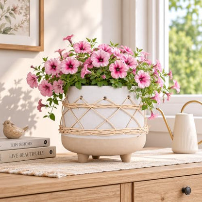 Ceramic Planter Pot for Indoor & Outdoor Plant, Flower - color: Beige Brown