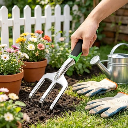 Stainless Steel Garden Tool Set，3 Pieces, Including Hand Shovel & Transplant Shovel & Hand Rake with Non-Slip Soft Ergonomic Handle (Green). - color: green