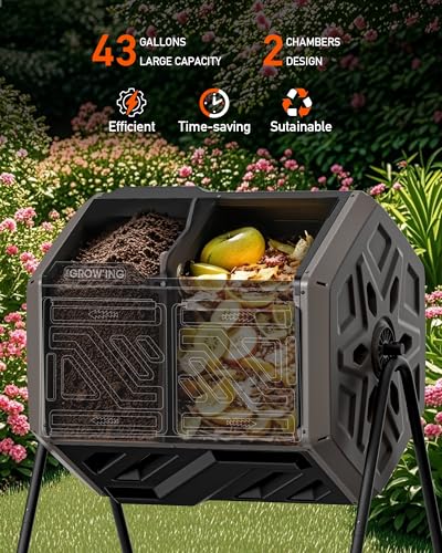 THE Growing 43 Gal Outdoor Compost Bin Tumbler for Backyard Garden, Brown - color: Coffee