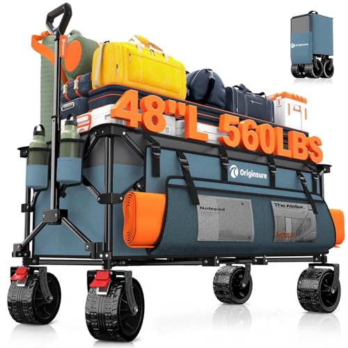 Originsure 300L Foldable Beach Wagon Cart with Big Wheels,560lbs,Grey&Blue - color: Blue&grey