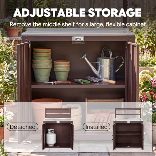 Feasto Outdoor Potting Bench Table with Storage Cabinet, Brown - color: Brown