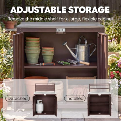 Feasto Outdoor Potting Bench Table with Storage Cabinet, Brown - color: Brown