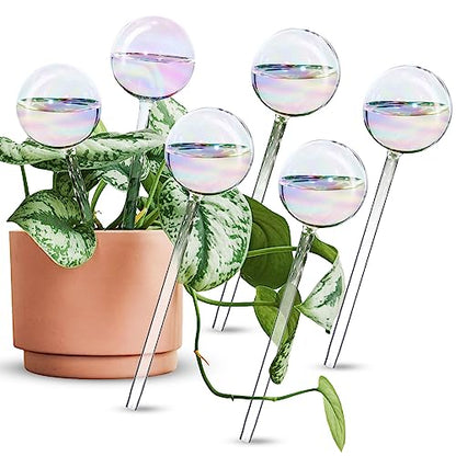 [6 PCS] Light Iridescent Rainbow Gradient Color Clear Glass Self-Watering System Spikes, Automatic Plant Waterer Bulbs - color: Iridescent 6-Pack