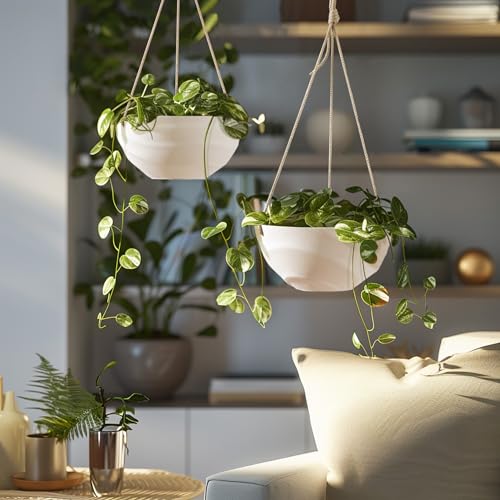 La Jolie Maison Indoor/Outdoor Hanging Planters, Set of 2,10 Inch - color: Eggshell White