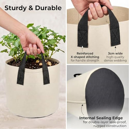 7 Gallon Grow Bags 5-Pack, 300G Thick Fabric Pots, Reinforced Handles - size: 7 Gallon