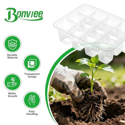 Bonviee 12-Pack Seed Starter Trays, 12-Cell Insert Trays, Clear - color: Clear, size: 12 Packs (144 Cells)