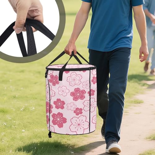 BIGCARJOB Cherry Blossoms Print Portable Trash Can Large Folding Big Trash Can with Lid Storage Bag Pop Up Trash Cans for Parties, 22.83x17.71 in - color: Cherry Blossoms Print