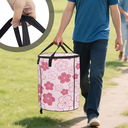 BIGCARJOB Cherry Blossoms Print Portable Trash Can Large Folding Big Trash Can with Lid Storage Bag Pop Up Trash Cans for Parties, 22.83x17.71 in - color: Cherry Blossoms Print