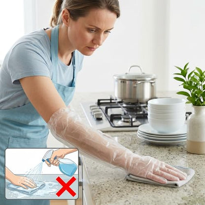 Larrel Long Disposable Gloves for Cleaning, 10Pcs Clear Waterproof Protective Dishwashing Gloves, Long Plastic Glove for Household Cleaning, Dishwashing, Gardening(18.11in/46cm)