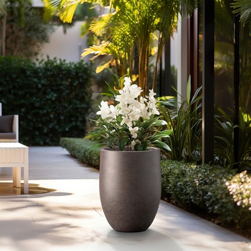 Kante Large Round Bullet Char Brown Concrete Planter 21.7" Tall, Outdoor - color: Weathered Brown