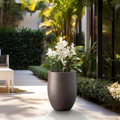 Kante Large Round Bullet Char Brown Concrete Planter 21.7" Tall, Outdoor - color: Weathered Brown