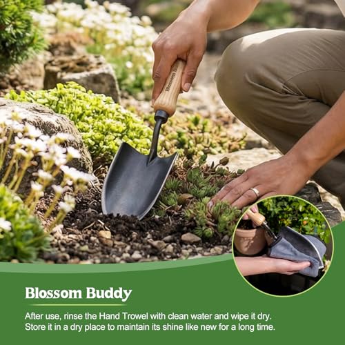 Garden Hand Trowel, Stainless Steel Planting Shovel with Wooden Handle - size: 34.5CM Garden Hand Trowel