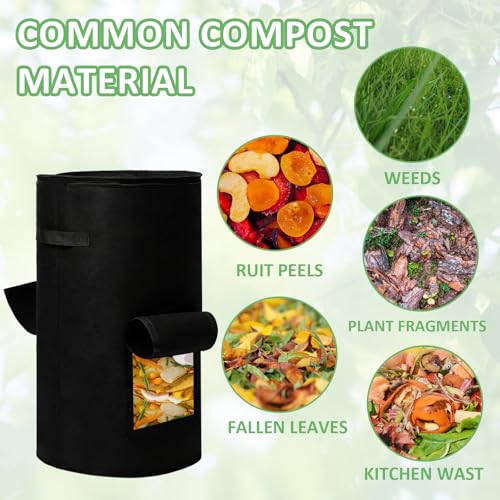 Compost Bins Outdoor, 34 Gallon Home Compost Bucket with Handles, Heavy Duty Nonwoven Fabric Yard Waste Bag, Collapsible Felt Pouch for Leaves, Grass, and Kitchen Scraps