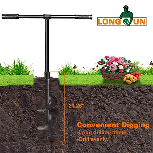 LONGRUN Manual Garden Hole Digging Drill Bit, Hand Drill Auger Post Hole Digger for Planting, Spiral Drill Planter for Bulb, Flower, Tree, Seedlings, Bedding Plants, Umbrella, Fence Holes-6"x 38" - color: Super Black, size: 6 Inch