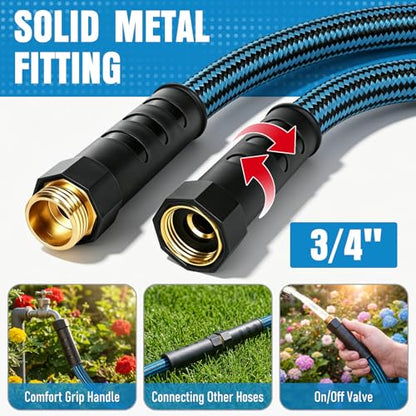 Garden Hose 100 ft, Non-Expanding Lightweight Kink-Free Flexible Water Hose - color: Black+Blue, size: 100ft