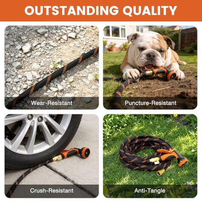 Garden Hose 25ft, Non-Expandable Flexible TPE Tube Water Hose - color: Black and orange, size: 25ft