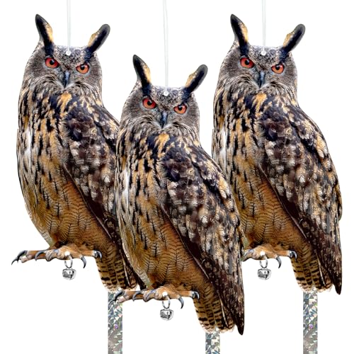 Owls to Keep Birds Away: 3Pack Fake Owl with Reflective Tape for Vineyard Garden Patio Pool, Reflective Hanging Decoration to Keep Birds Pigeon from Windows Tree Orchard - color: Grey--3pcs