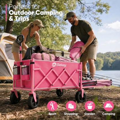 Sekey Collapsible Wagon with Tailgate, 300 lb Capacity, 38 in Cargo Length - color: Pink