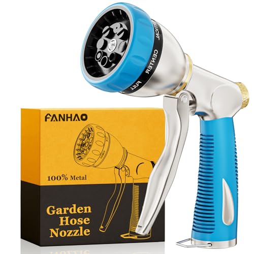 FANHAO Metal Garden Hose Nozzle Heavy Duty, 8 Spray Patterns, High Pressure - color: Blue