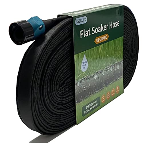 Secbulk 2026 Flat Soaker Hose 75 ft for Garden, 75' Linkable Drip Hose Diy Garden Irrigation System Saving 80% Water, Dual-layer Leak-free Design Water Hose with Holes - size: 75ft