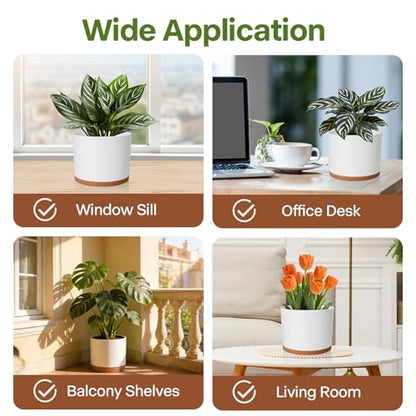 GARDIFE 3 Pack Cylinder Planter Set 10/9/8 Inch White Indoor Plant Pots - color: White-brown