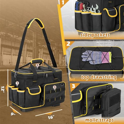Marscamd 16-inch Tool Bag with Hard Bottom and a Detachable Divider