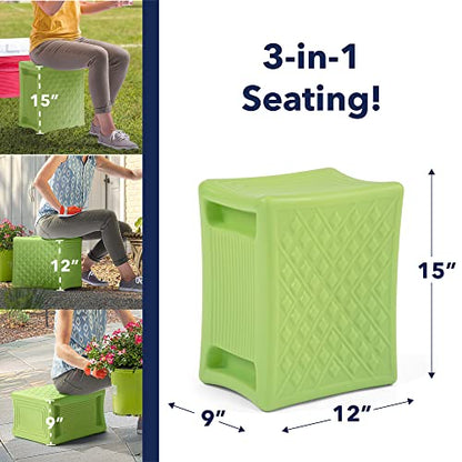 Simplay3 Handy Home 3-Level Heavy Duty Work/Garden Seat - 12" x 15" x 9" - Green, Made in USA - color: Green