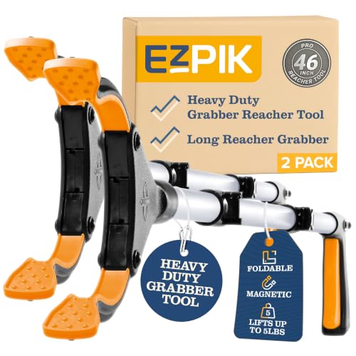 New 2026 EZPIK Pro 46" Foldable Grabber Reacher Tool for Seniors - Grabbers for Elderly Reaching Tool Heavy Duty Pickup Trash Picker Upper Equipment - Claw Grabber Stick for Reaching Aids, 2-Pack - color: Silver, size: 46'' - 2 PK
