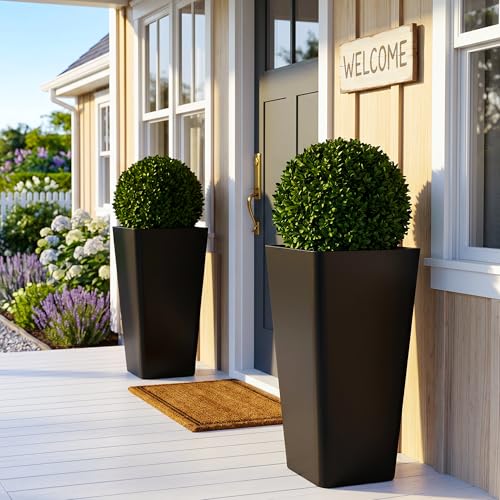 KOL Planters for Outdoor Plants, 28 Inch Tall Black Plant Pots, 2 Pack - color: Black, size: 28 Inch Tall