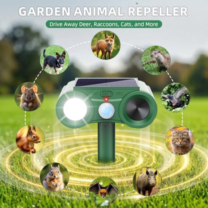 2026 Solar Ultrasonic Animal Repellent Outdoor 4 Pack Deer Squirrel Deterrent with Motion Sensor & Flashing Light, Sonic Racoon Fortress Pro Repeller to Keep Cat Rabbit Dog Out of Yard & Garden