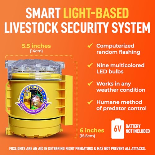 Foxlights Non-Solar Predator Deterrent – 9-LED Night Guard with 360° Coverage, Random Flashing Lights – Humane Repeller for Chicken Coops, Poultry, Livestock, Gardens & Farms - style: Non-Solar Powered
