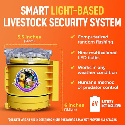 Foxlights Non-Solar Predator Deterrent – 9-LED Night Guard with 360° Coverage, Random Flashing Lights – Humane Repeller for Chicken Coops, Poultry, Livestock, Gardens & Farms - style: Non-Solar Powered