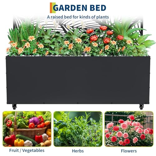 Garvee Metal Raised Garden Bed with Trellis and Wheels, 71"x47"x16" - color: Birch Leaf, size: with wheels
