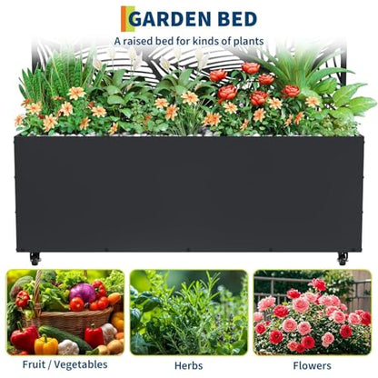 Garvee Metal Raised Garden Bed with Trellis and Wheels, 71"x47"x16" - color: Birch Leaf, size: with wheels